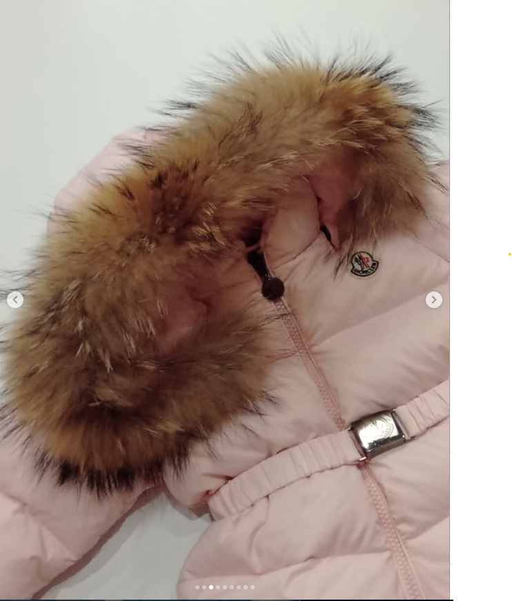Original Moncler Enfant Baby Pink Down Snowsuit with Real Fur & Booties (6-9 Months / 68-74 cm)