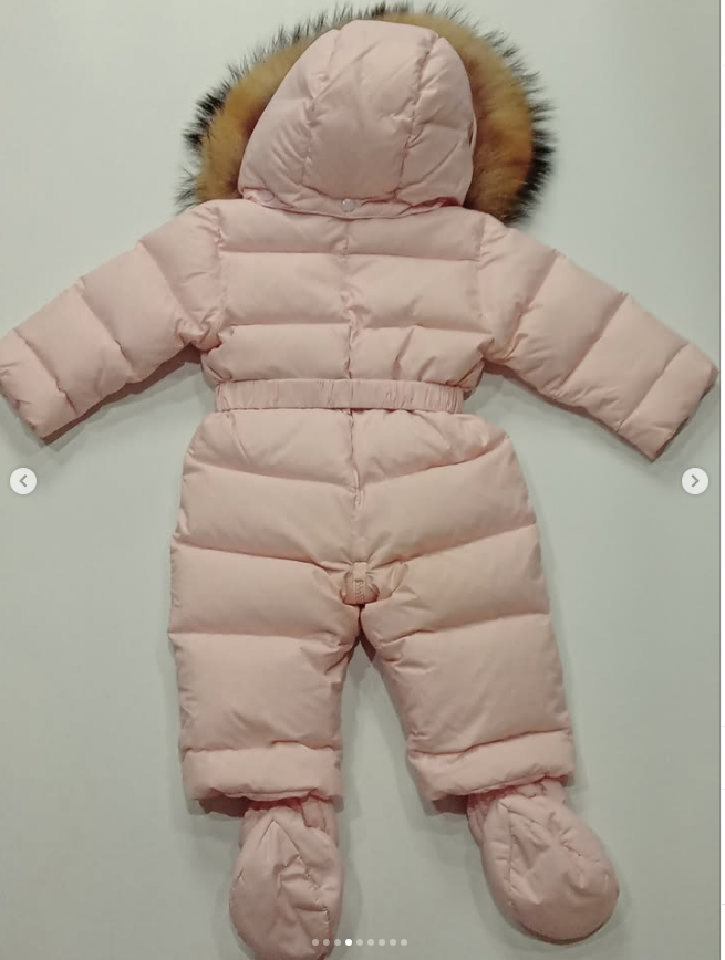 Original Moncler Enfant Baby Pink Down Snowsuit with Real Fur & Booties (6-9 Months / 68-74 cm)