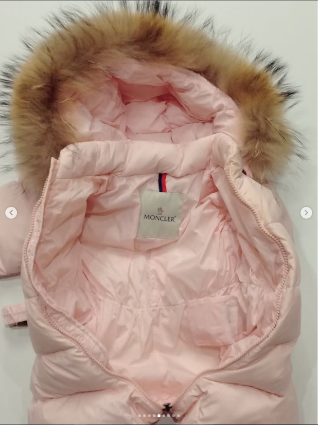 Original Moncler Enfant Baby Pink Down Snowsuit with Real Fur & Booties (6-9 Months / 68-74 cm)