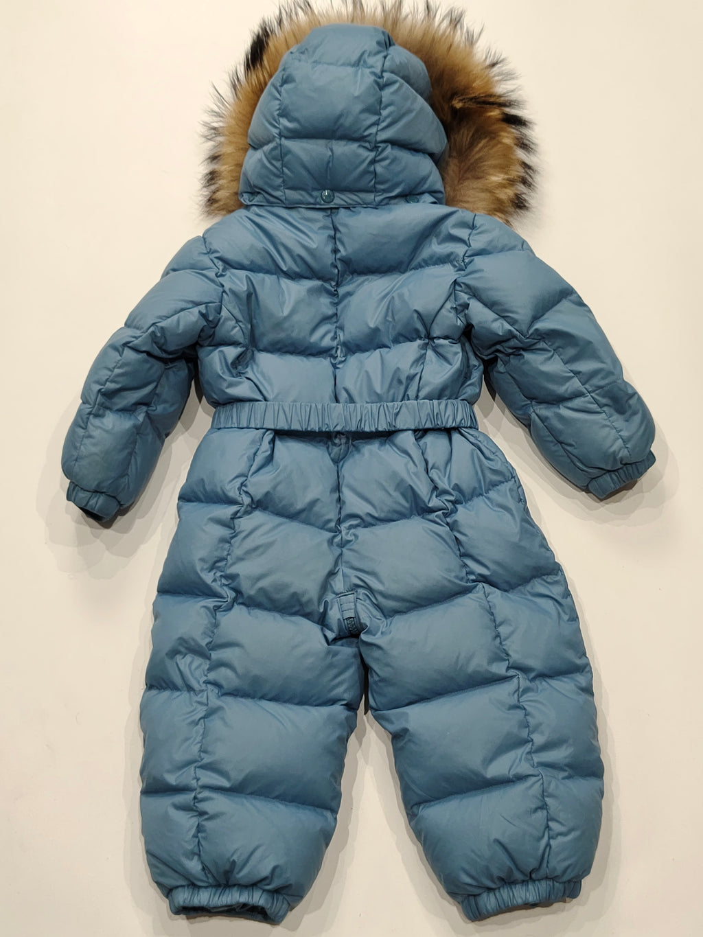 Original Moncler Enfant Baby Blue Down Snowsuit with Finland Real Fur (18-24 Months / 86 cm)