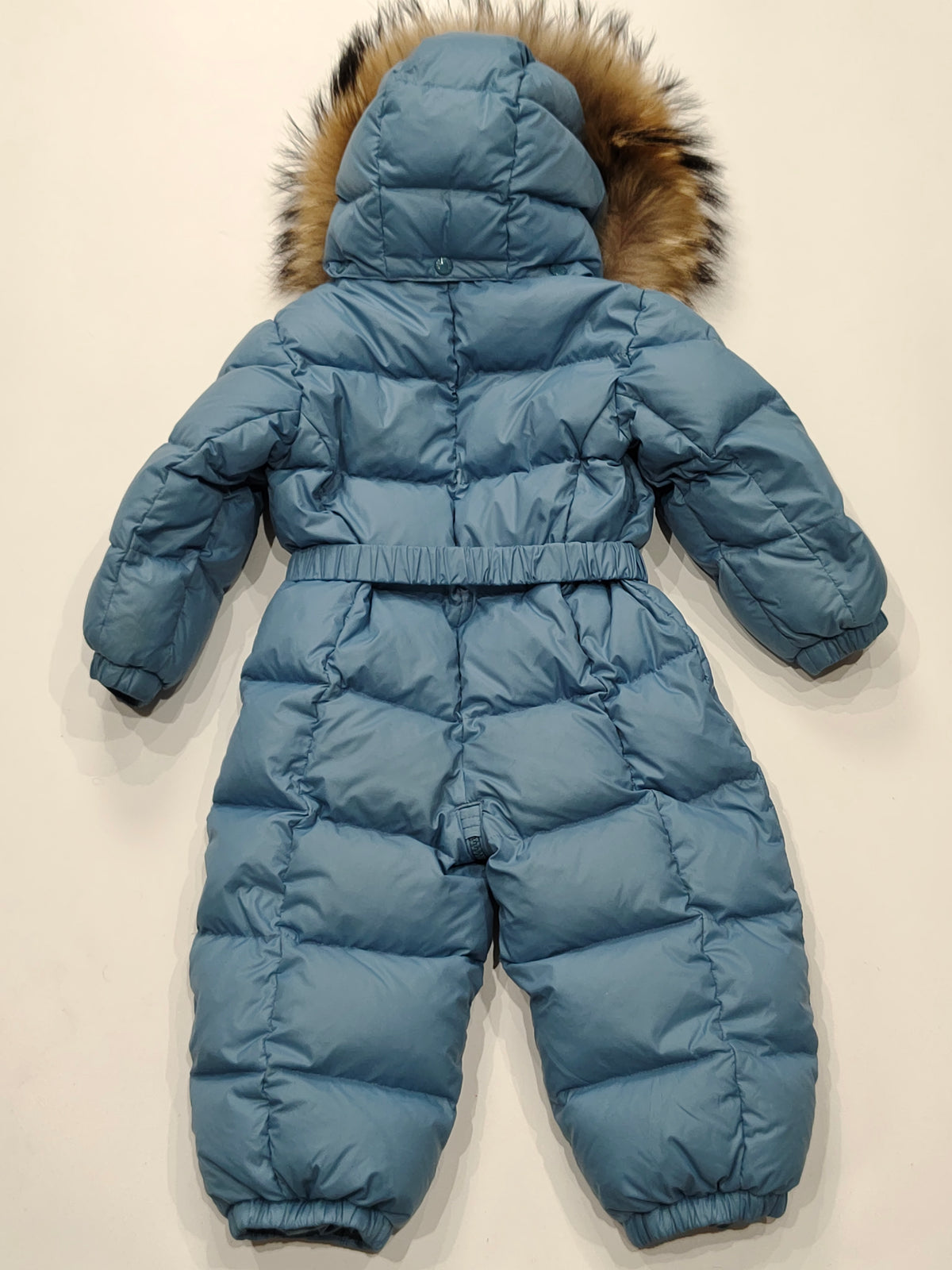 Original Moncler Enfant Baby Blue Down Snowsuit with Finland Real Fur (18-24 Months / 86 cm)