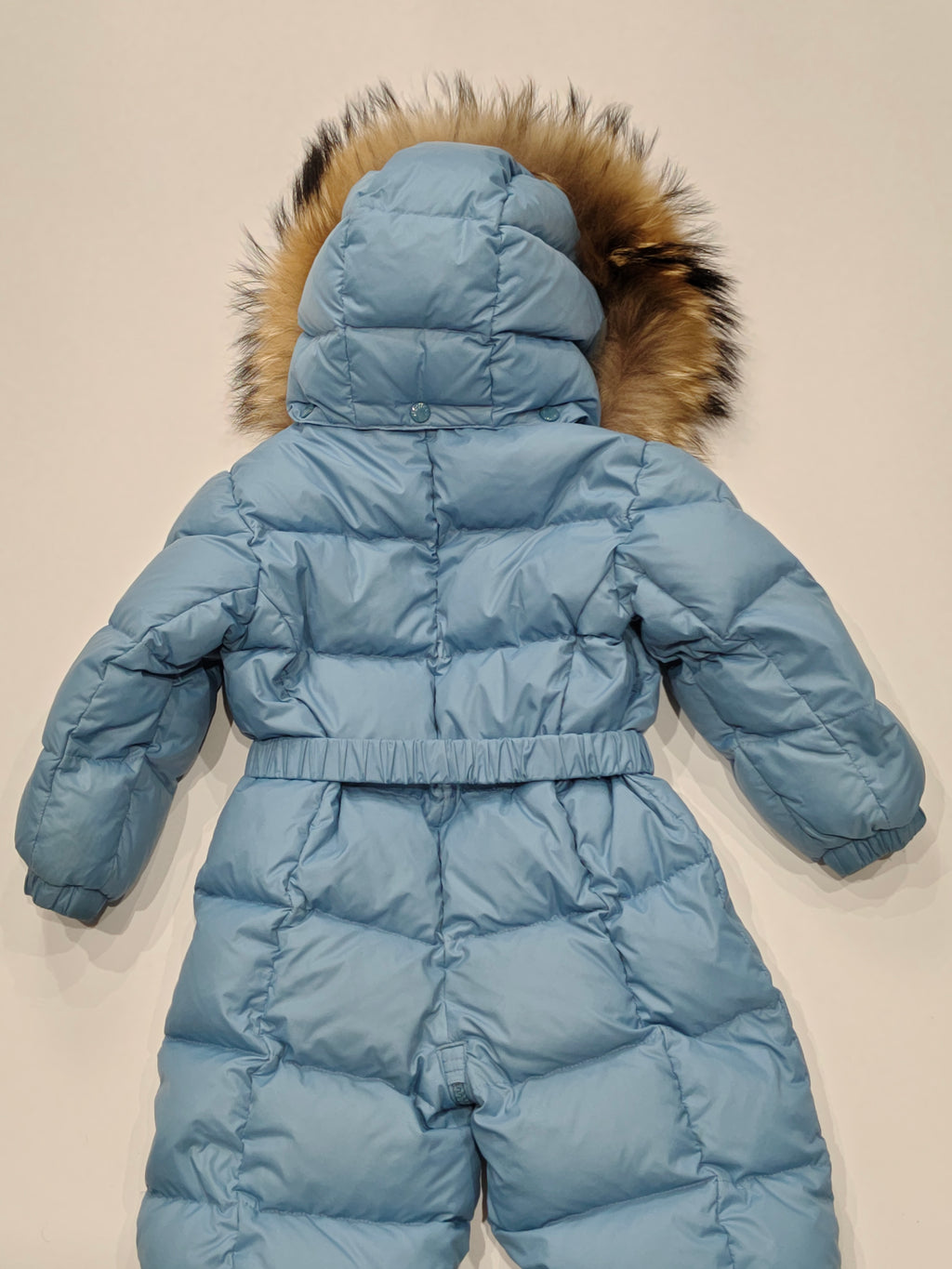 Original Moncler Enfant Baby Blue Down Snowsuit with Finland Real Fur (18-24 Months / 86 cm)