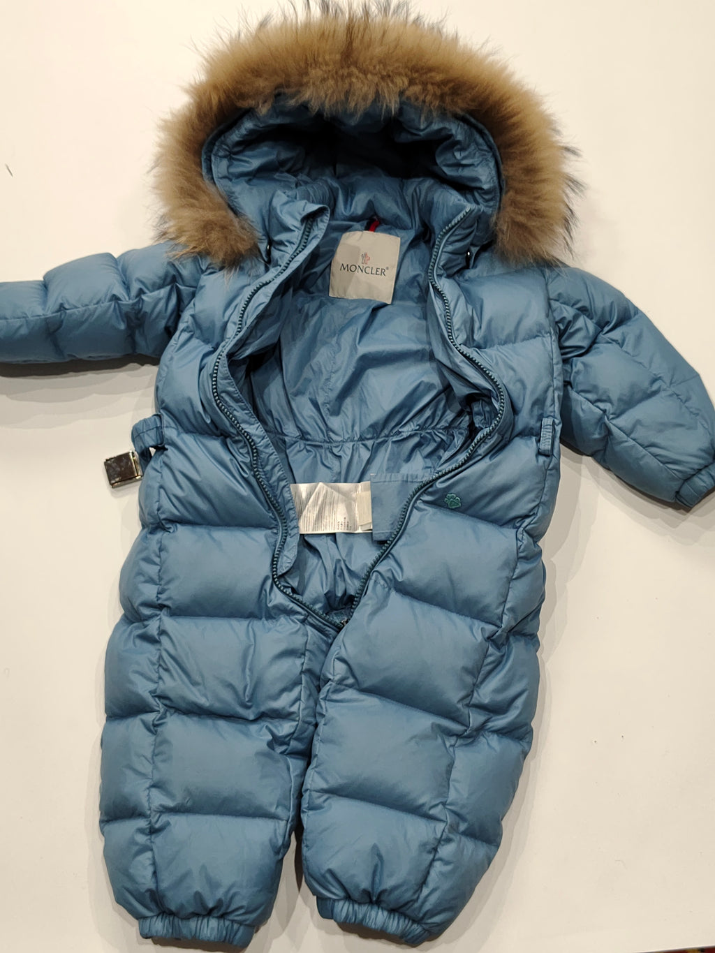 Original Moncler Enfant Baby Blue Down Snowsuit with Finland Real Fur (18-24 Months / 86 cm)
