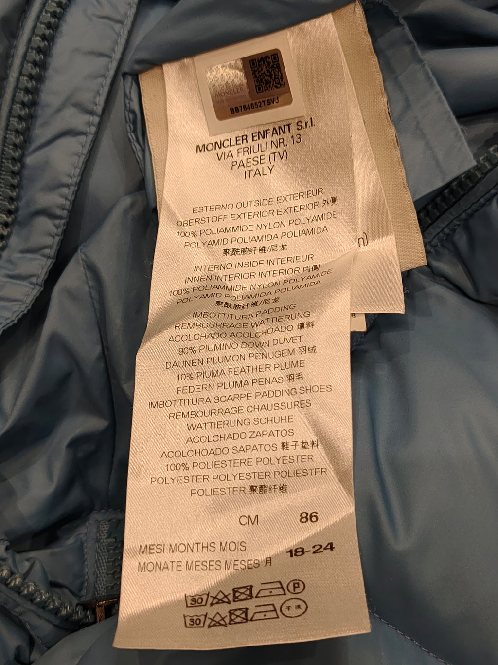 Original Moncler Enfant Baby Blue Down Snowsuit with Finland Real Fur (18-24 Months / 86 cm)