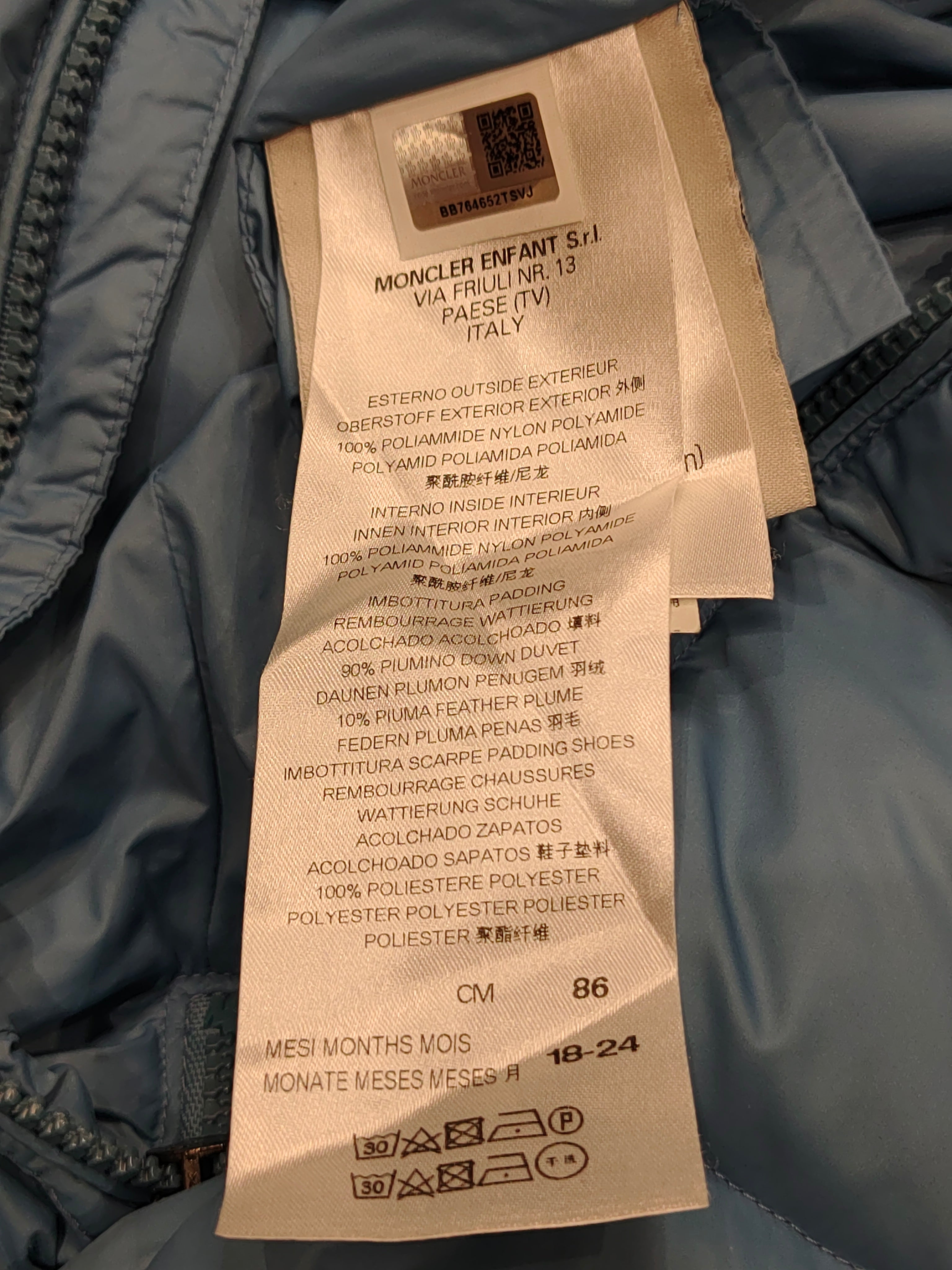 Original Moncler Enfant Baby Blue Down Snowsuit with Finland Real Fur (18-24 Months / 86 cm)