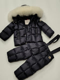 Original Moncler "Matemale" 2-Piece Luxury Blue Fox Fur Ski Down Set (12-18 Months / 80 cm)