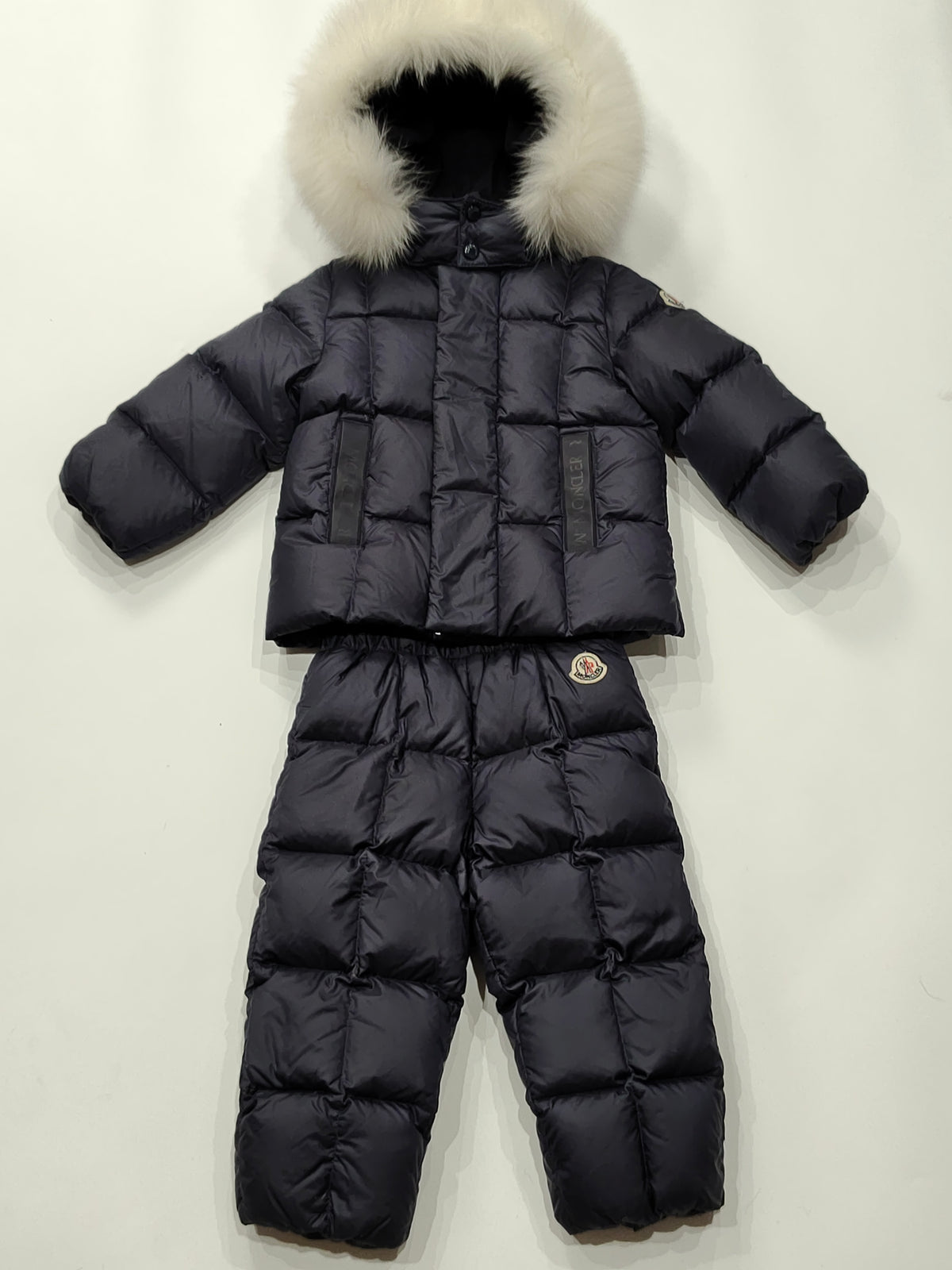 Original Moncler "Matemale" 2-Piece Luxury Blue Fox Fur Ski Down Set (12-18 Months / 80 cm)
