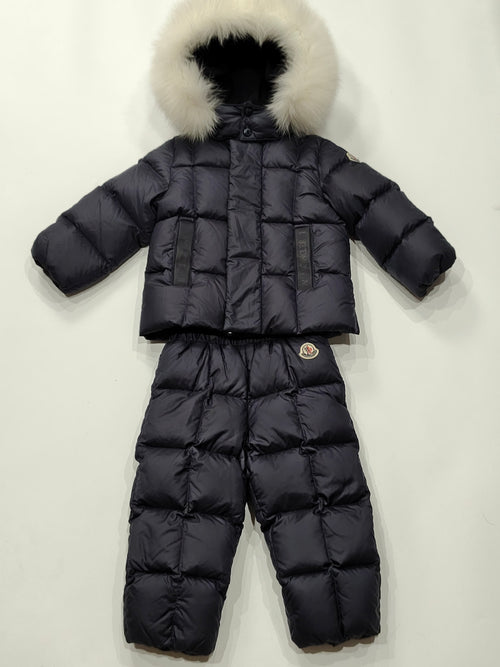 Original Moncler "Matemale" 2-Piece Luxury Blue Fox Fur Ski Down Set (12-18 Months / 80 cm)