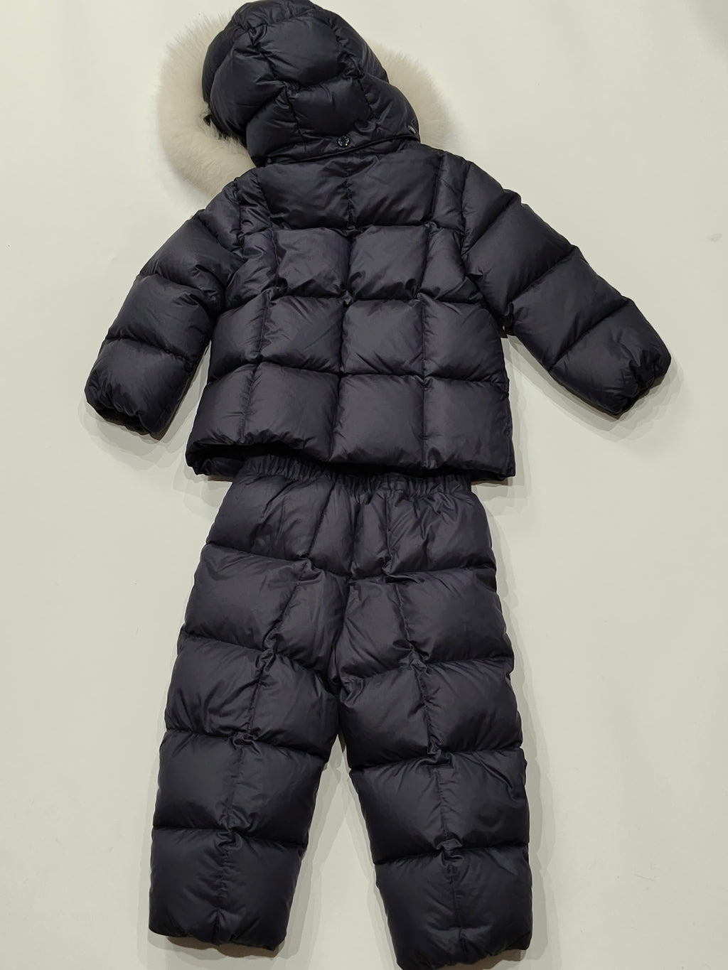 Original Moncler "Matemale" 2-Piece Luxury Blue Fox Fur Ski Down Set (12-18 Months / 80 cm)