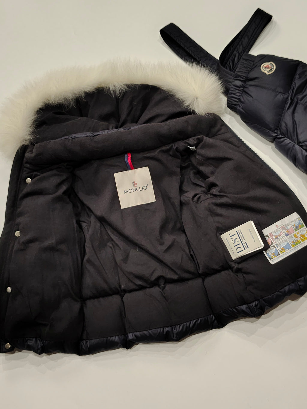Original Moncler "Matemale" 2-Piece Luxury Blue Fox Fur Ski Down Set (12-18 Months / 80 cm)
