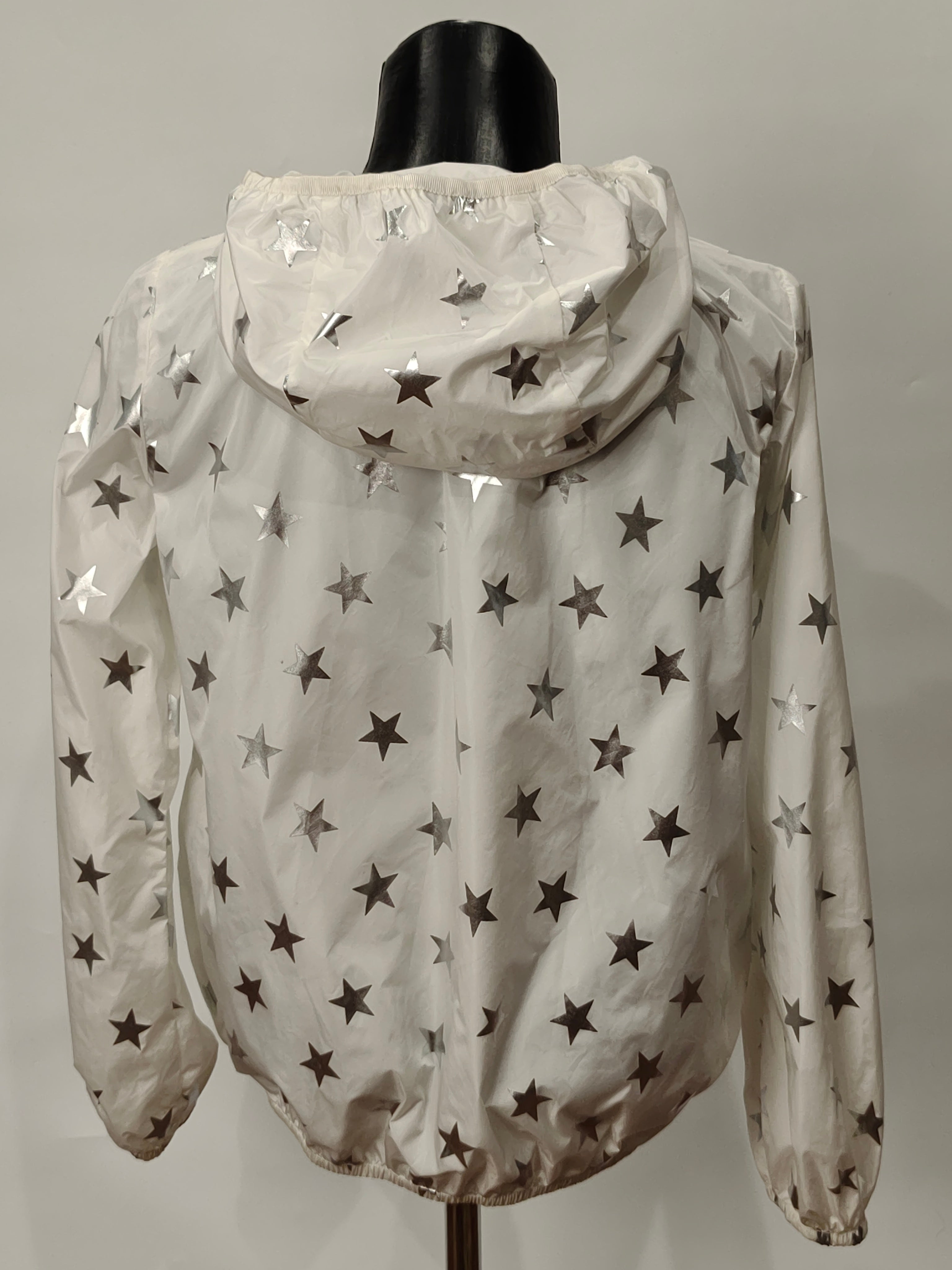 Original Moncler Enfant "Nicolette" Girls Luxury Silver Stars Windbreaker Jacket (14 Years / 164 cm)