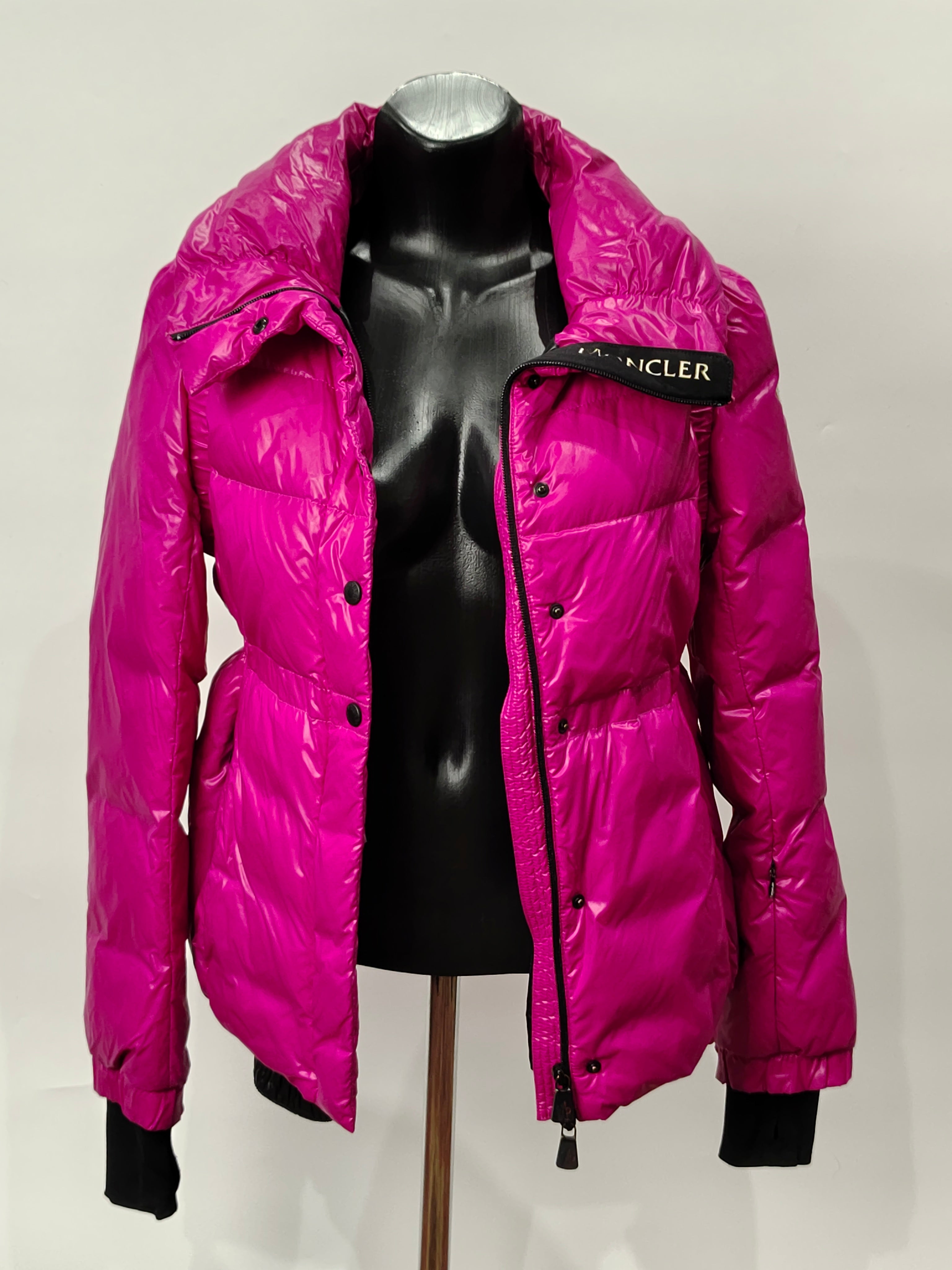 Original Moncler Enfant Girls Luxury Glossy Fuchsia Ski Down Jacket (14 Years / 164 cm)