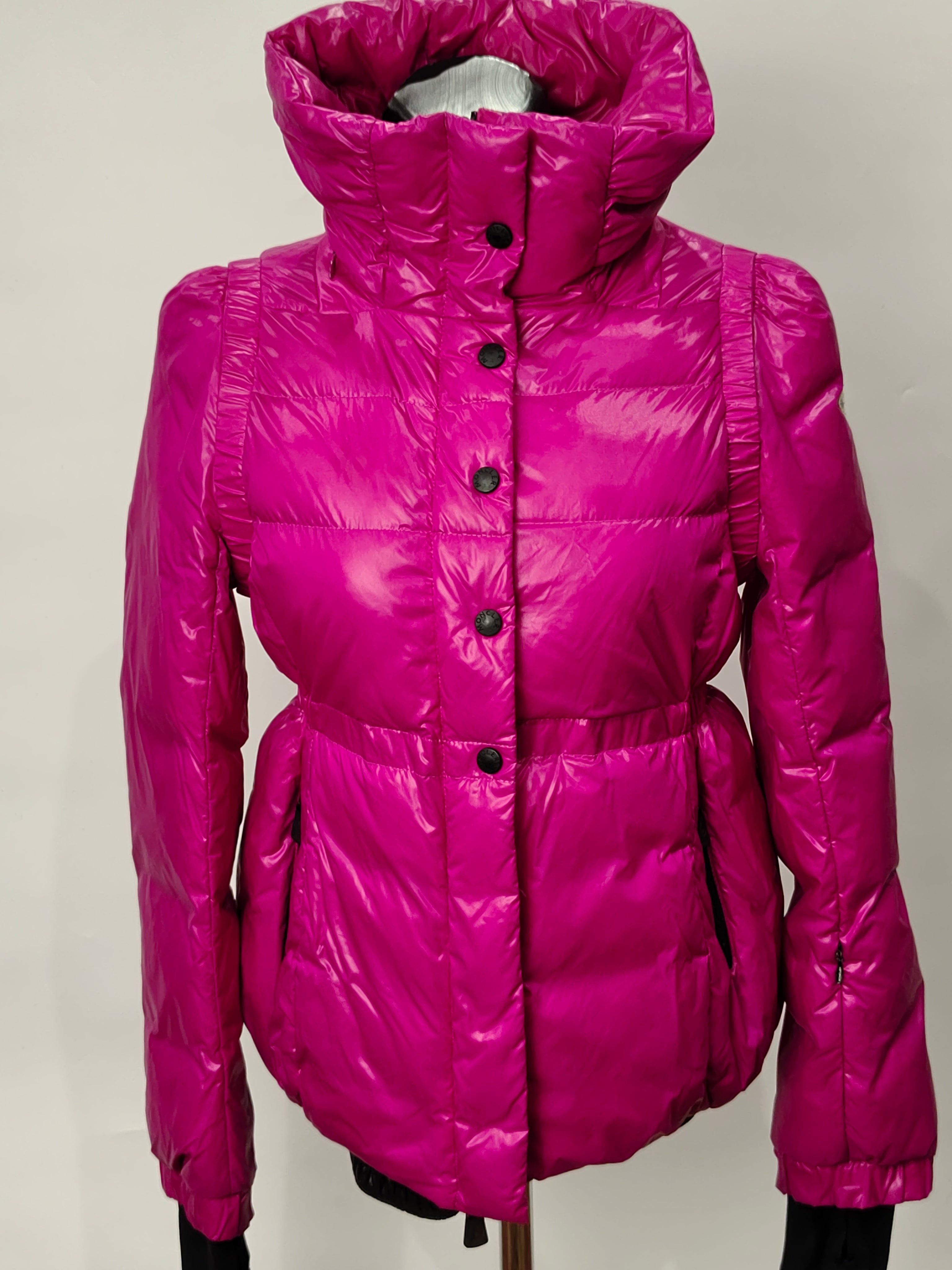 Original Moncler Enfant Girls Luxury Glossy Fuchsia Ski Down Jacket (14 Years / 164 cm)