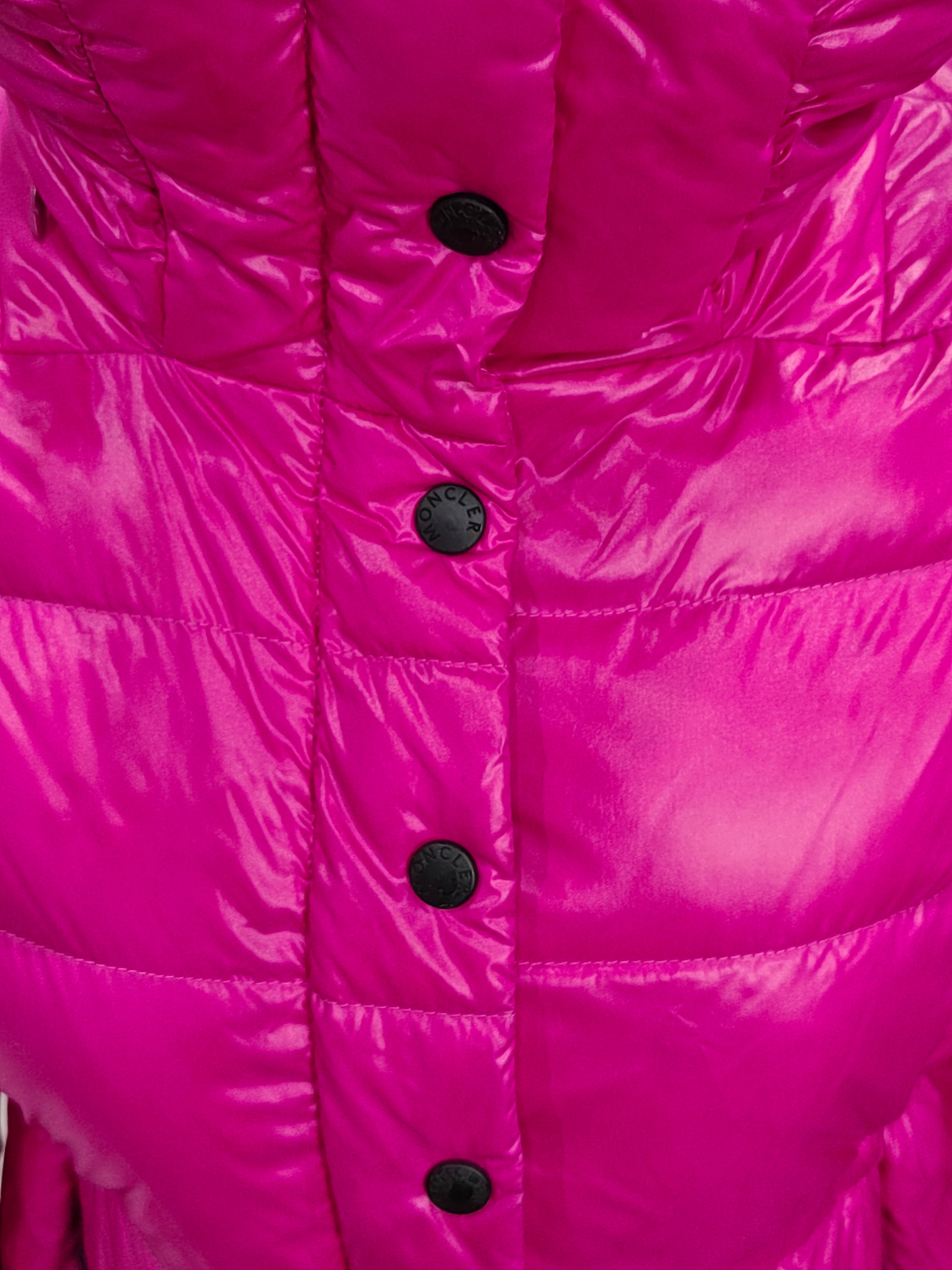 Original Moncler Enfant Girls Luxury Glossy Fuchsia Ski Down Jacket (14 Years / 164 cm)