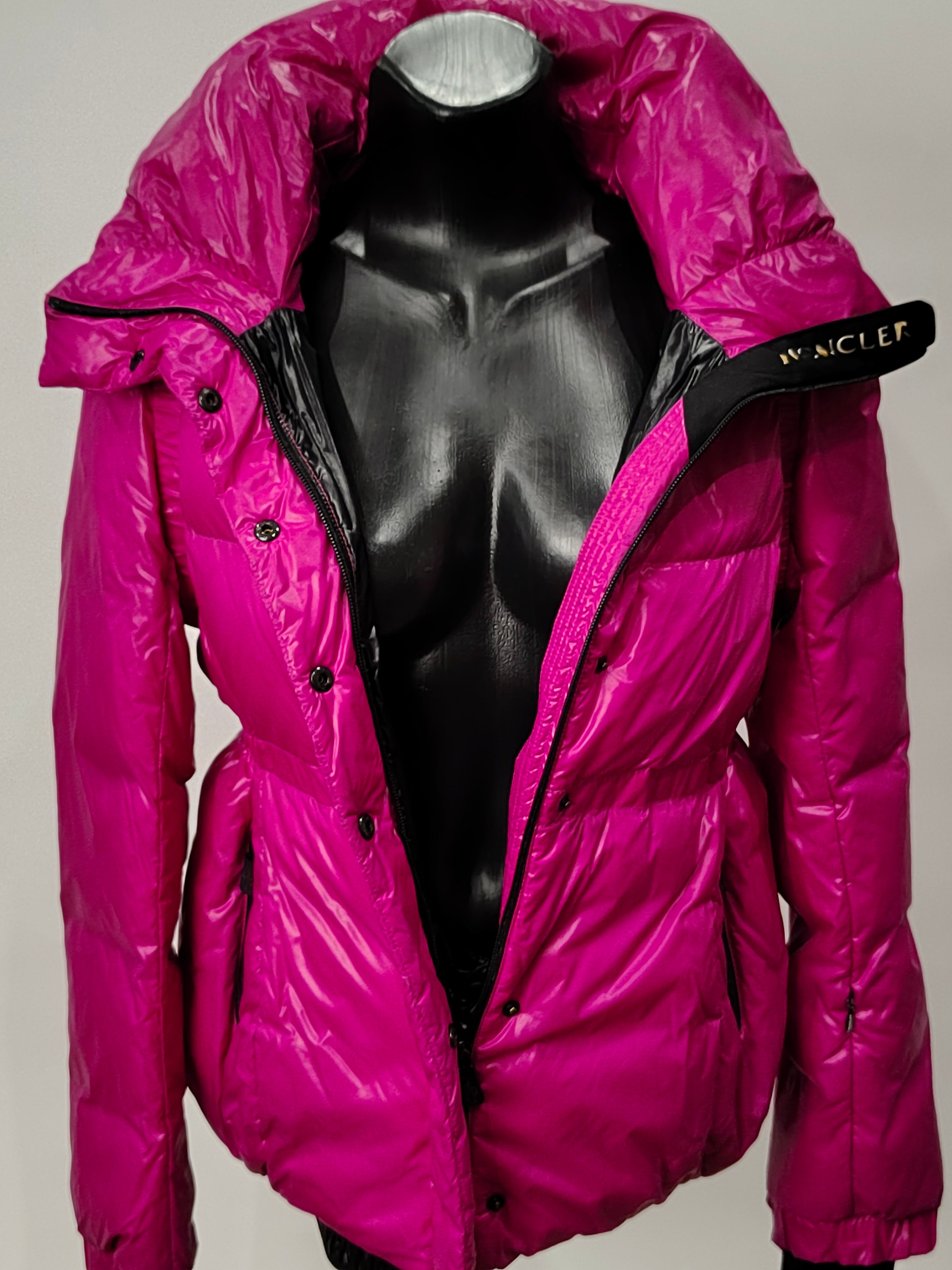 Original Moncler Enfant Girls Luxury Glossy Fuchsia Ski Down Jacket (14 Years / 164 cm)